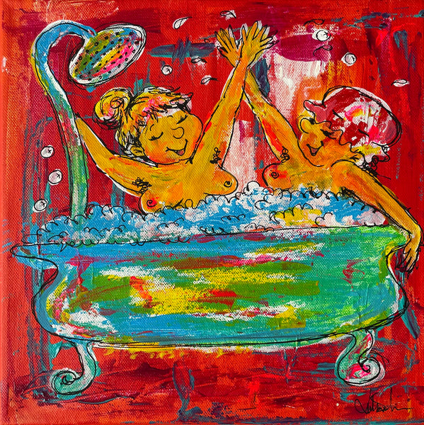 Two fat ladies in the shower (30x30cm)