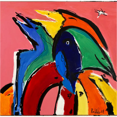 Birds in a flock (84x84cm)
