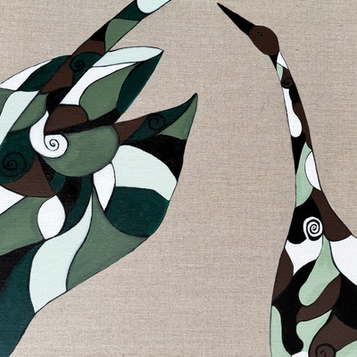 Birds on nature linen canvas (54x65cm)