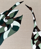 Birds on nature linen canvas (54x65cm)