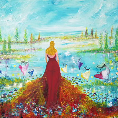 Girl in red dress ( 120x100 cm )