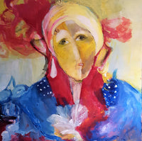 Colorful woman ( 50x50 cm ) - Danish Gallery - Moderne, abstrakte malerier. Online galleri med original, unik kunst til din bolig. 