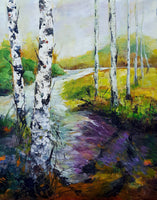 Birch path ( 40x50 cm ) - Danish Gallery - Moderne, abstrakte malerier. Online galleri med original, unik kunst til din bolig. 