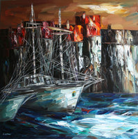 Port town ( 100x100 cm ) - Danish Gallery - Moderne, abstrakte malerier. Online galleri med original, unik kunst til din bolig. 